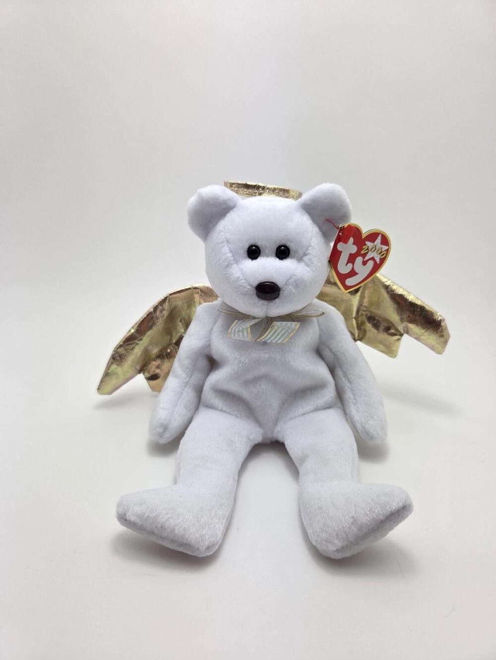 Ty Beanie Babies Halo II the Angel Bear Gold Wings Stuffed Animal Plush